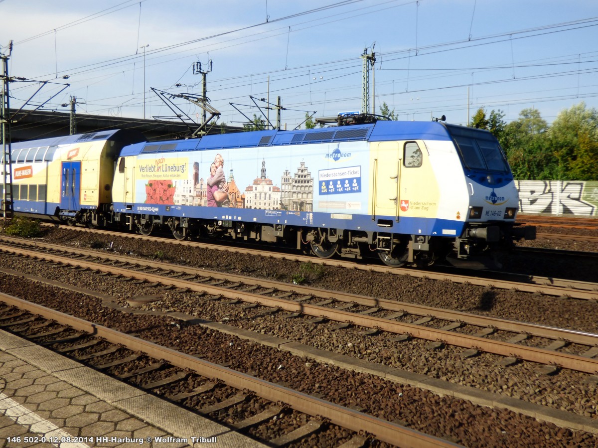 146 502-0 mit dem Taufnamen Lüneburg aufgenommen am 12.08.2014 im Bahnhof Hamburg-Harburg 