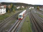 Zwei Regioshuttle der HZL bei der Ausfahrt aus dem Immendinger Bahnhof aufgenommen am 26.10.09.